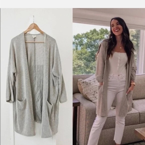 DONNI Cardigan - light gray ribbed open front cozy relaxed fit - Picture 1 of 10